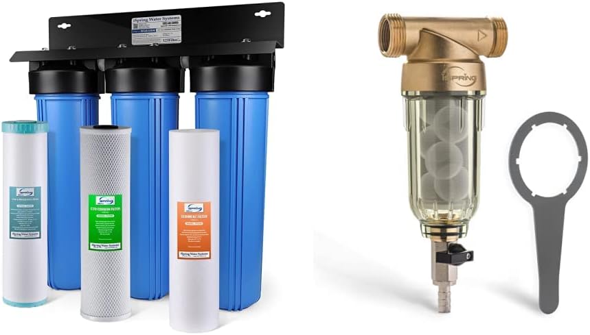 iSpring WGB32BM 3-Stage Whole House Water Filtration System w/ 20-Inch Sediment, Carbon Block & Reusable Whole House Spin ...