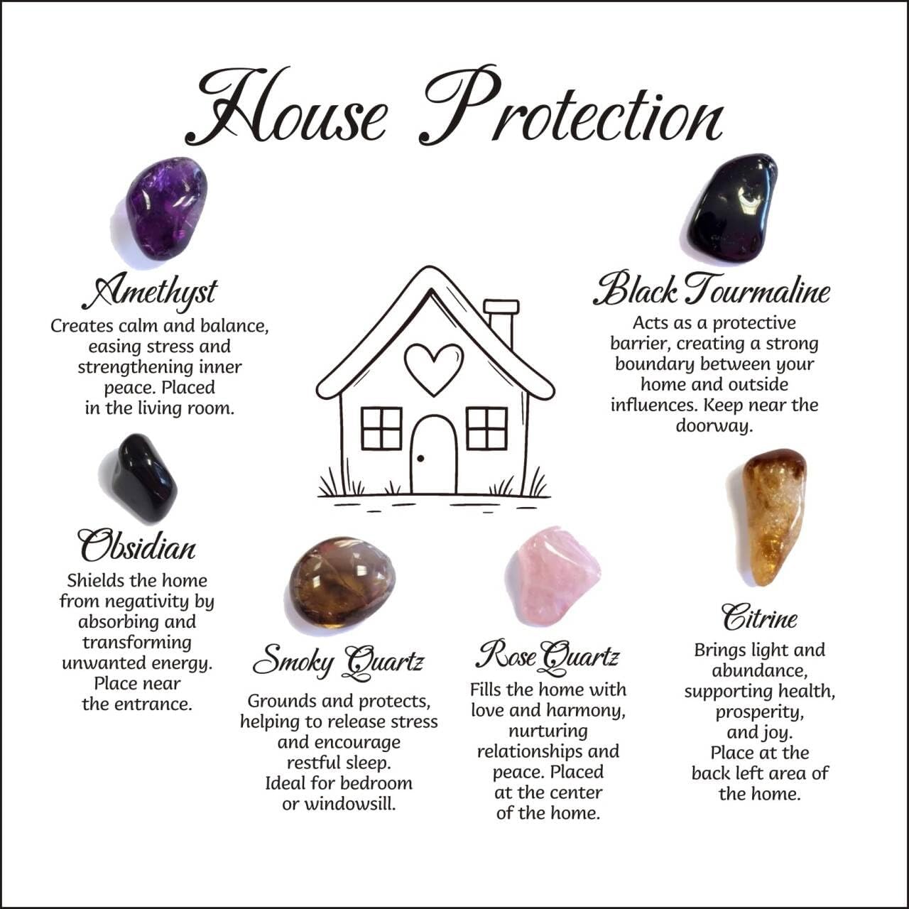 Kvekstio House Protection Crystal Set – 6 Natural Healing Stones for Housewarming, Moving Away, and Home Protection, Feng ...