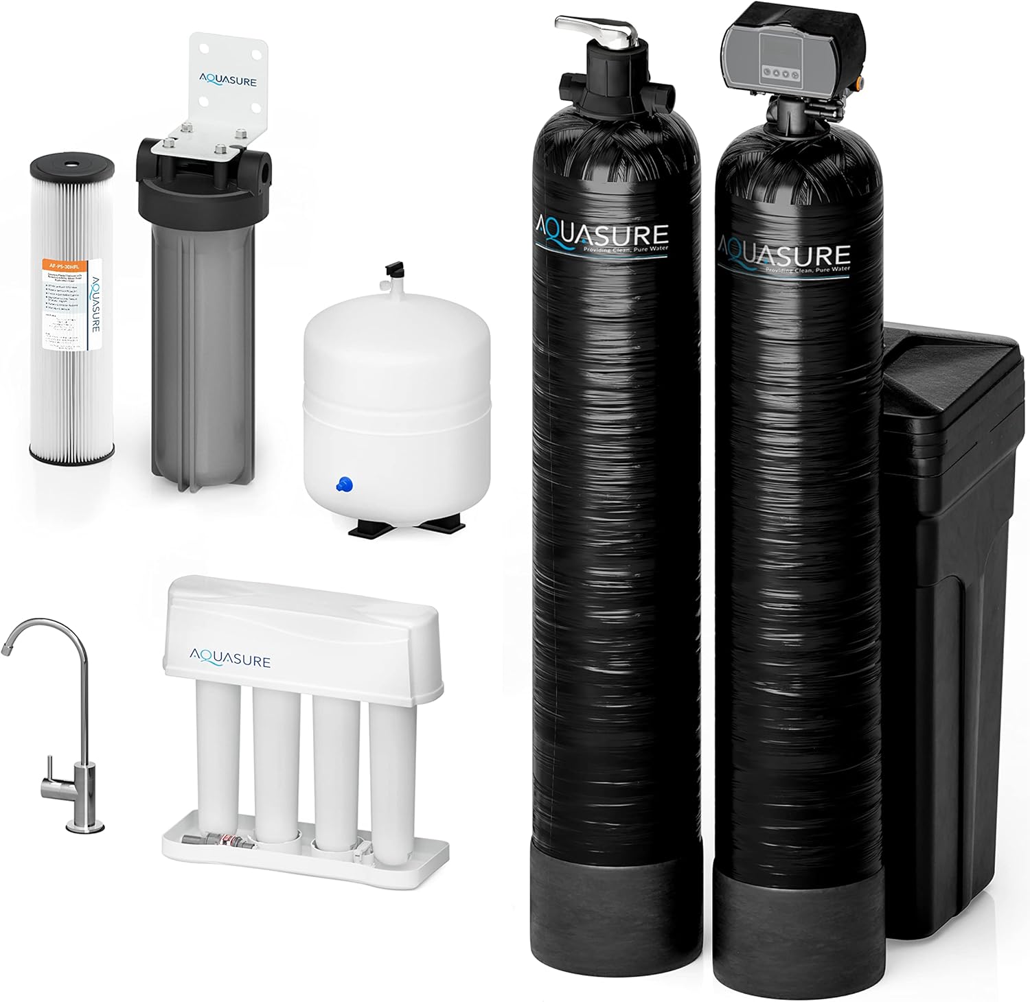 Aquasure Signature Series 32,000 Grains Complete Whole House Water Treatment System with Digital Metered Control Head, Chl...