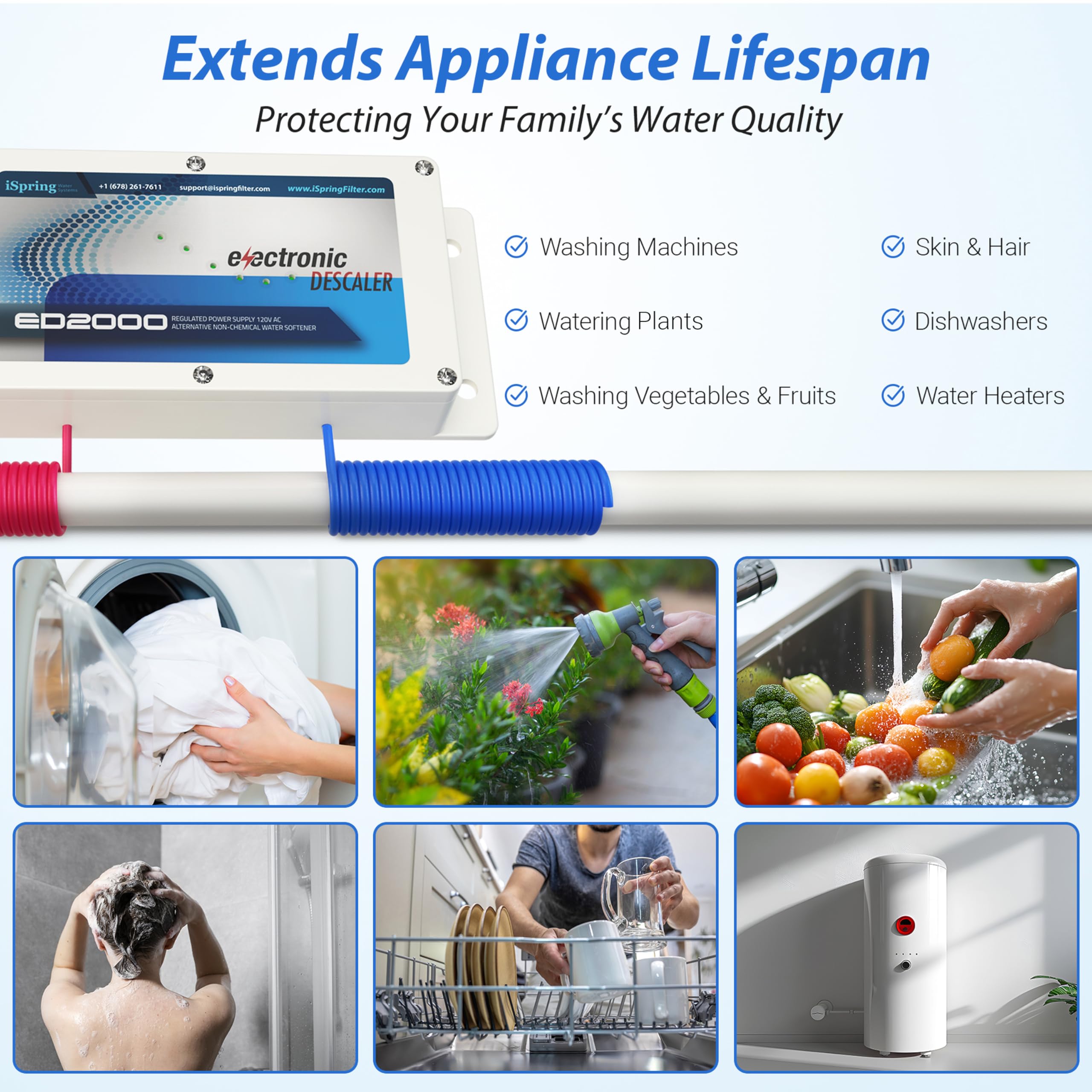 iSpring ED2000 Whole House Water Descaler, Alternative Electronic Salt — Our recommended configuration for best results